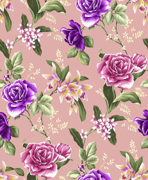 Απρόσκοπτη Λουλουδάτο Μοτίβο Τριαντάφυλλα Ροζ Φόντο Σχεδιασμό Ενδυμάτων Φόντο Για — Φωτογραφία Αρχείου