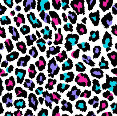 Çok renkli Leopar cilt dikişsiz set desenlermoda 80s-90s. Bu baskı, web sitesi arka plan ve kumaş tasarımı kullanılabilir.