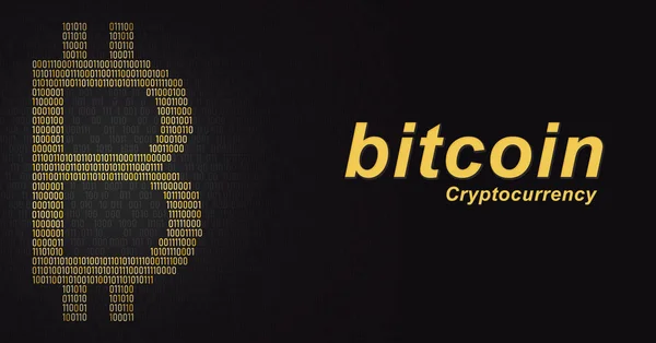 Cryptocurrency. 3D Illustration of gold Bitcoin logo on the dark digital background with a stream of binary matrix code on the screen numbers of the computer matrix. The concept of coding or mining.