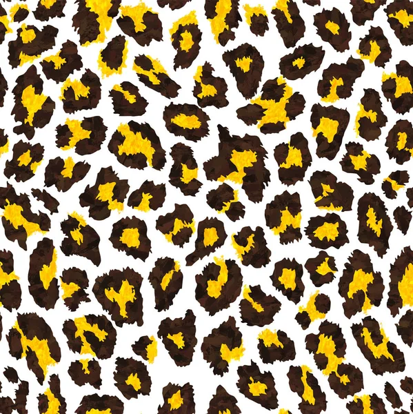 Seamless leopard print. Animal skin pattern. Spots of wild animals hand painted watercolor ornament. Brown and yellow on wh