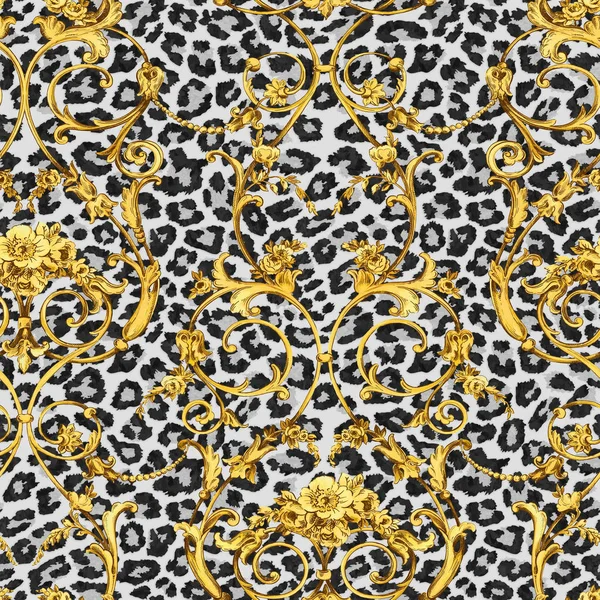 Pelle Leopardo Monogramma Oro Rinascimentale — Foto Stock