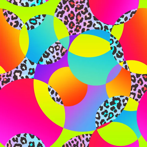 Trendy Colorful Pattern 80S Style Color Circles Gradients Leopard Skin — Stock Photo, Image