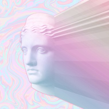 Trendy heykel modern tasarım. Holografik folyo bir pastel arka plan üzerinde Yaratıcı modern klasik heykel.