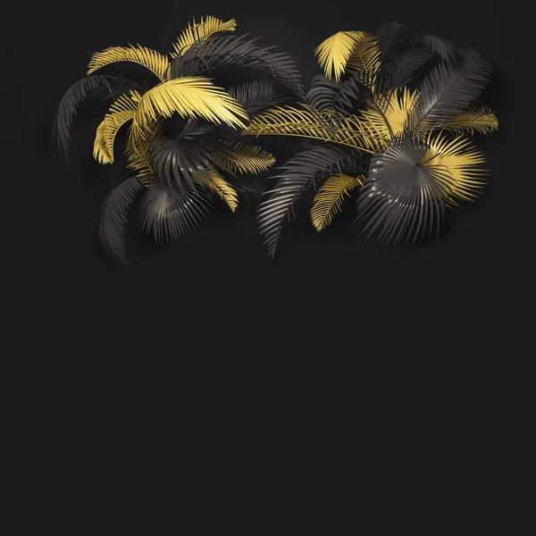 Frunzele Tropicale Render Banner Frunze Tropicale Aurii Negre Fundal Întunecat — Fotografie, imagine de stoc