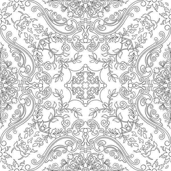 Doodle seamless background with doodles flowers. Ethnic pattern can be used for wallpaper, pattern fills, coloring books and pages for kids and adults. Black and white.