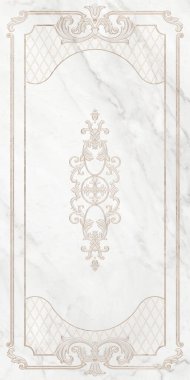 Tile barok rönesans monogram çiçek süsü, beyaz mermer. Banyo ve mutfak için dijital renkli duvar fayansları tasarımı.