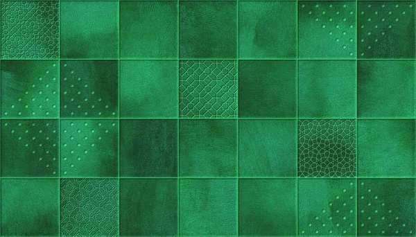 洗面所やキッチンのためのデジタル壁タイルのデザイン 装飾品のある緑のタイル — ストック写真
