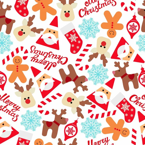 Vector seamless flat pattern with icons of Happy New Year and Christmas Day