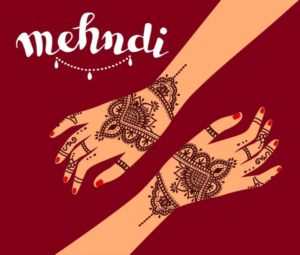 Elem Jóga Mudra Kezek Mehendi Mintázatú Ábra Jóga Stúdió Tetoválás — Stock Vector