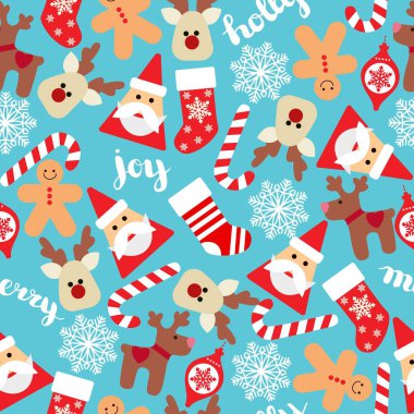 Yeni yıl ve Noel günü simgeleriyle kusursuz düz desenli vektör