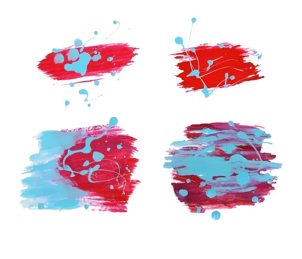 Conjunto Manchas Pintura Azul Roja Conjunto Trazos Cepillo Grunge Tinta — Vector de stock
