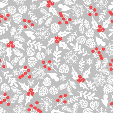 Holly çilek ile kış sorunsuz vektör desen. Noel arka planlar koleksiyon parçası. Kumaş baskılar için duvar kağıdı, desen dolgularını, yüzey dokuları, kullanılabilir.