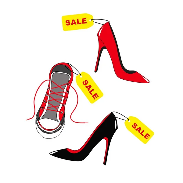 Chaussures Vente Concept Réduction Illustration Vectorielle Sur Fond Blanc — Image vectorielle