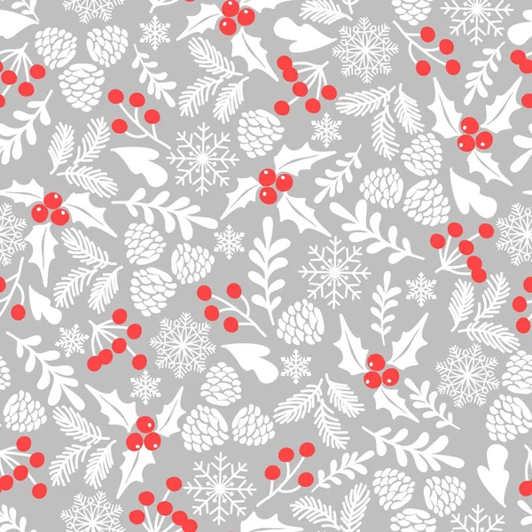 Winter Seamless Vector Pattern Holly Berries Part Christmas Backgrounds Collection — Stock Vector