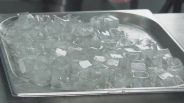 Çiğ balık bir parça buz üzerinde düşüyor