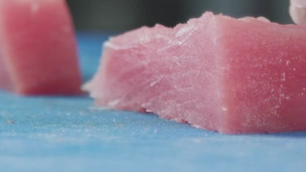 The process of cutting red fish in parts — Stock Video