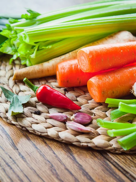 Zöldség Leves Hozzávalók Friss Veggies Mezőgazdasági Bolt — Stock Fotó