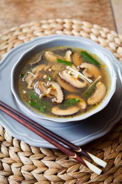  Shiitake, Enoki, King trumpet mushroom and  Eringi asian  soup.