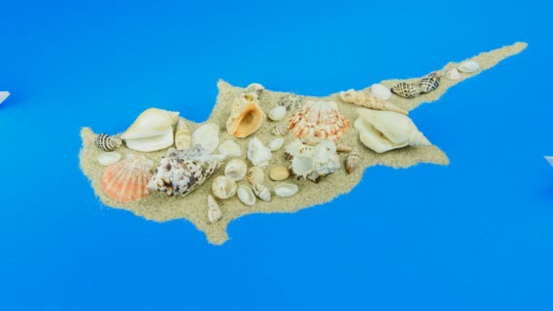 Paper Boats Coast Island Cyprus Map Made Sand Seashells Top — Stock Video