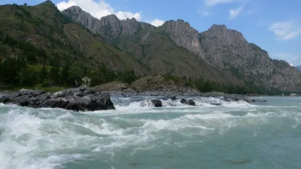 カトゥン川の渓流は岩の間を流れている ロシア アルタイ — ストック動画