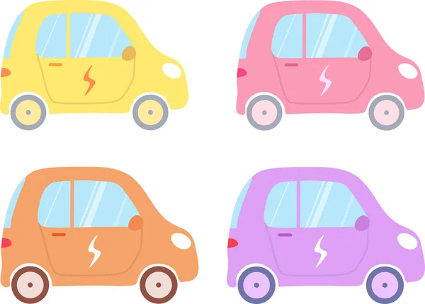 Farklı renklerde vektör elektrikli araba kümesi.