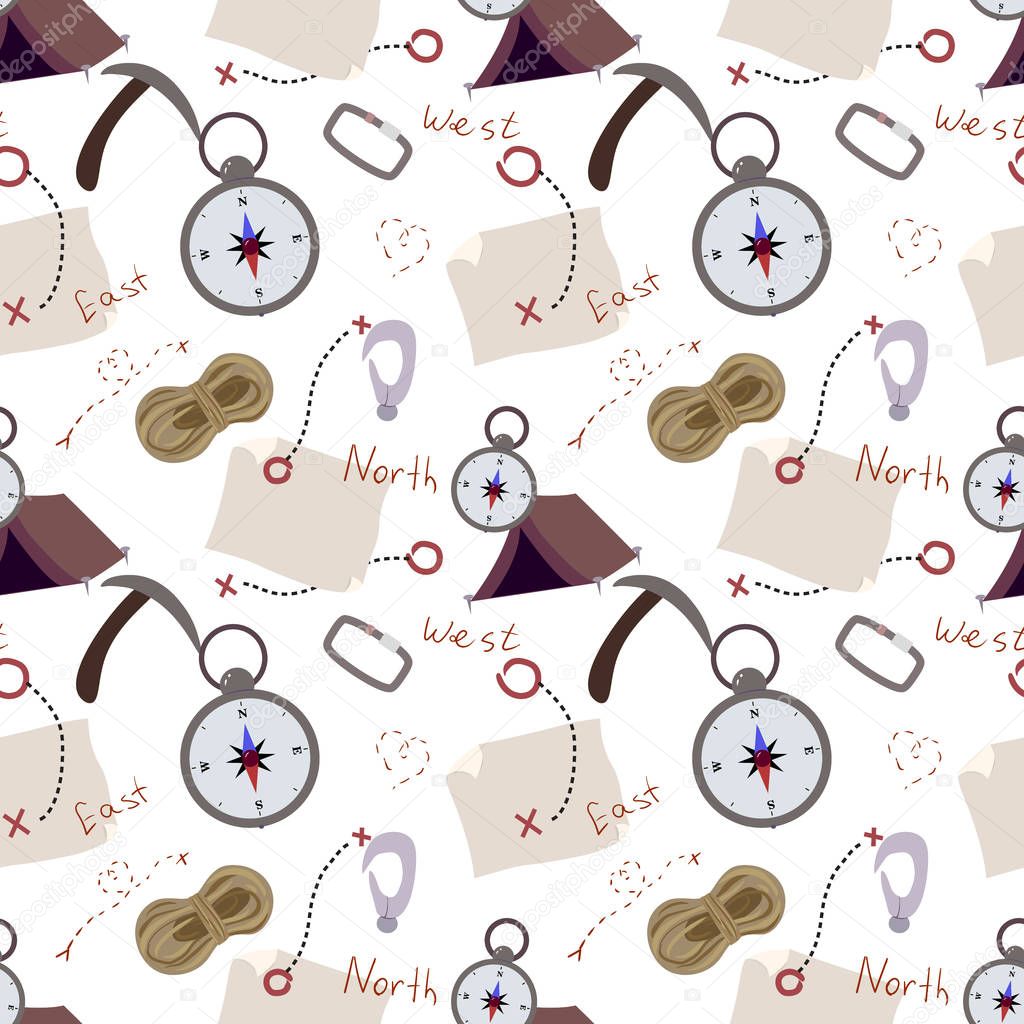 A seamless pattern with mountaineering equipment