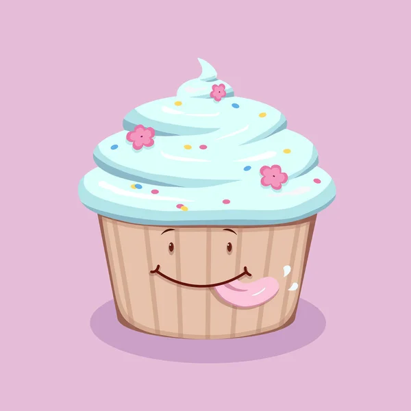 Cute licking cupcake — Stock Vector