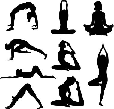 yoga farklı pozisyonlarda siluetler kümesi