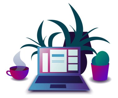 bir dizüstü bilgisayar illüstrasyon. Web sayfası veya banner tasarımı