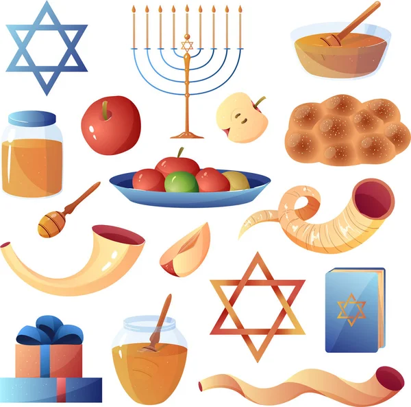 Rosh hashanah, jüdische Neujahrselemente — Stockvektor