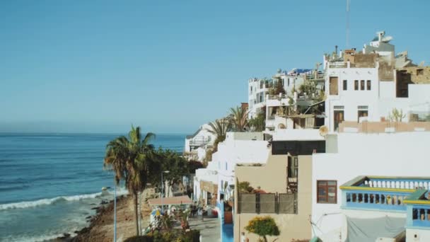 Pueblo de Taghazout, Hermoso pueblo de surf Taghazout Marruecos, Océano Atlántico, 4k — Vídeos de Stock