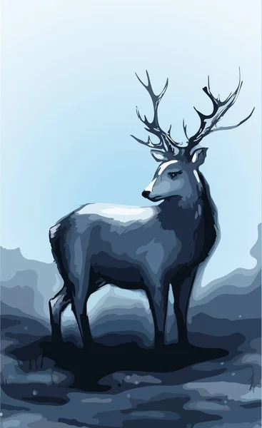 大きな角を持つ冬雪森海軍鹿ベクトル アート イラスト — ストックベクタ