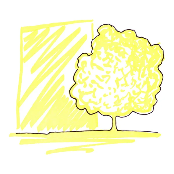 Monochrom Baum Silhouette Linie Kunst Skizze Isoliert — Stockfoto