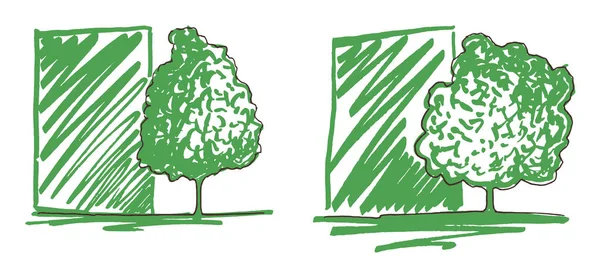 Monochrom Grüne Bäume Silhouette Linie Kunst Skizze Isolierten Vektor — Stockvektor
