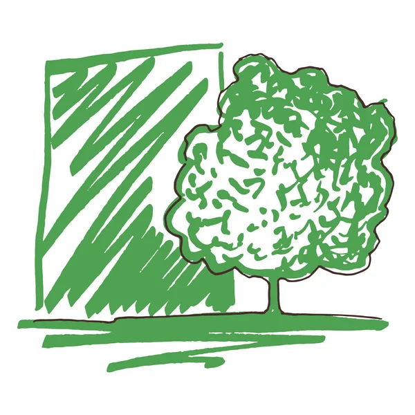 Zwart Wit Groene Boom Silhouet Lijnwerk Sketch Geïsoleerde Vector — Stockvector