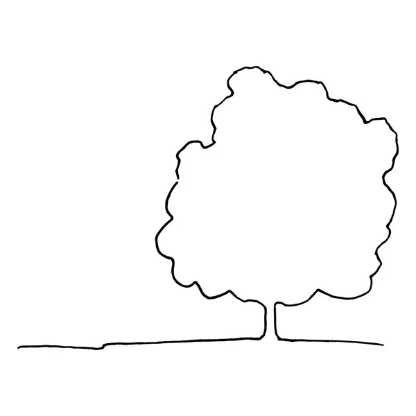 Monocromatico Albero Silhouette Linea Arte Schizzo Isolato Vettore — Vettoriale Stock