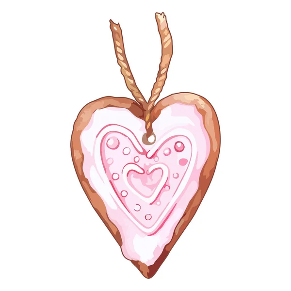 Acuarela Rosa Corazón Forma Galleta Jengibre Aislado Vector — Archivo Imágenes Vectoriales