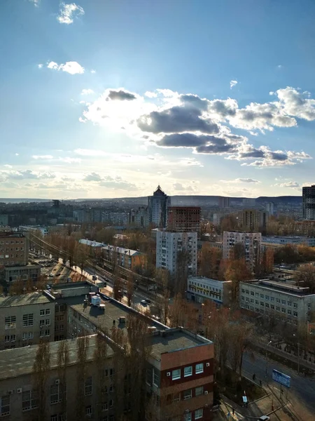 Blick Von Oben Auf Das Stadtbild Stadtlandschaft Fantastischer Sonniger Himmel — Stockfoto