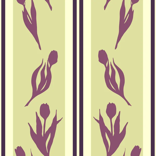 Tulipe Printemps Fleur Silhouette Bande Violet Jaune Vert Sans Couture — Image vectorielle