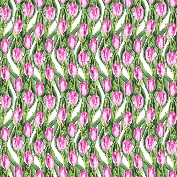 Acquerello Fiore Floreale Rosa Tulipano Senza Soluzione Continuità Modello Sfondo — Vettoriale Stock