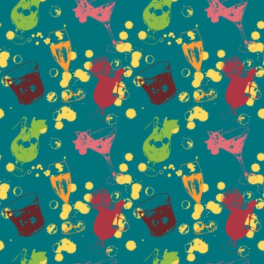 Yazdırma sanat egzotik içecek alkol kokteyl Dikişsiz desen doku arka plan vektör kabataslak