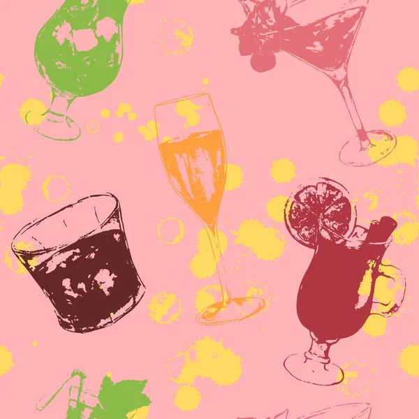 Yazdırma sanat egzotik içecek alkol kokteyl Dikişsiz desen doku arka plan vektör kabataslak