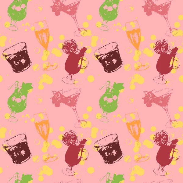 Yazdırma sanat egzotik içecek alkol kokteyl Dikişsiz desen doku arka plan vektör kabataslak