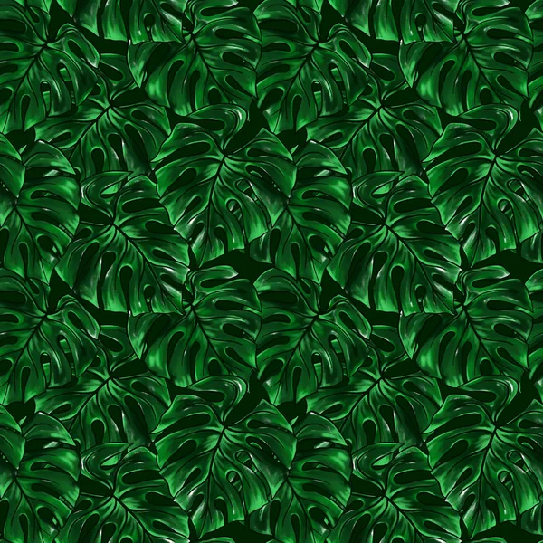 Yeşil monstera yaprak tropikal bitki suluboya mürekkep satırı elle çizilmiş kroki Dikişsiz desen doku arka plan sanat.