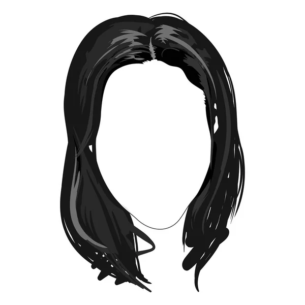 Μονόχρωμη Γυναίκα Μελαχρινή Μακρύ Κούρεμα Χτένισμα Μαλλιών Πρόσωπο Μόδα Δείγμα — Διανυσματικό Αρχείο