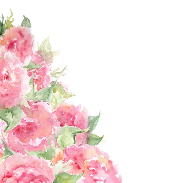 Aquarela Rosa Chá Rosa Peônia Flor Composição Floral Quadro Fundo — Fotografia de Stock