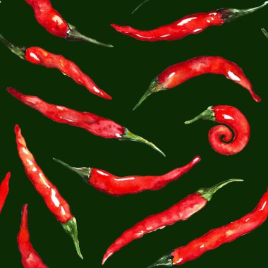 Suluboya kırmızı sıcak biber biber baharatlı biber Dikişsiz desen doku arka plan