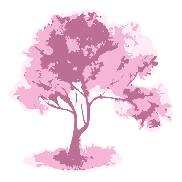 Acquerello Singolo Rosa Monocromatico Ciliegio Sakura Albero Isolato Arte Vettoriale — Vettoriale Stock