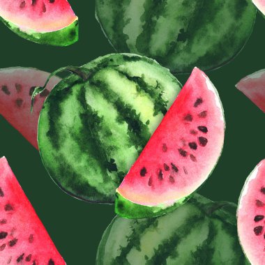 Suluboya karpuz dilimli meyve dilimi dikişsiz desen arkaplan