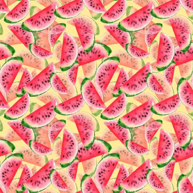 Suluboya karpuz dilimli meyve dilimi dikişsiz desen arkaplan